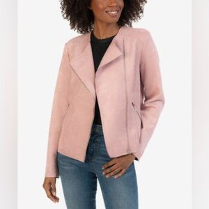 Kut from the Kloth Aria Rose Pink Faux Suede Moto Zip Up Jacket Size Medium